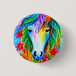 Abstract unicorn Face flowers watercolor Art 3 Cm Round Badge