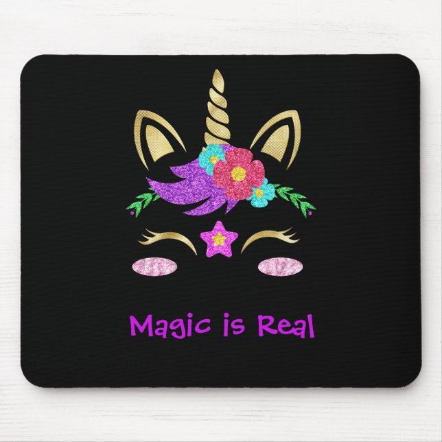 Abstract Unicorn Magic Rainbow Colours Personalise Mouse Pad (Front)