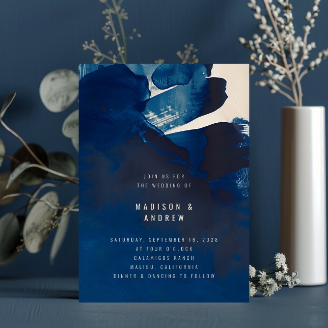 Abstract Unique Navy Blue Ink Painting Wedding Invitation (Creator Uploaded)