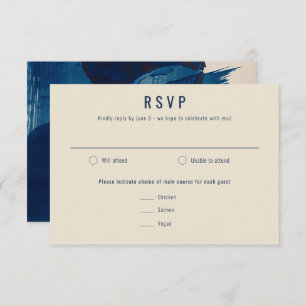 Abstract Unique Navy Blue Ink Painting Wedding RSVP Card