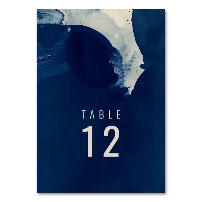 Abstract Unique Navy Blue Ink Wedding Table Number (Front)