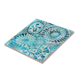 Abstract Urchin and Opihi party tropical pattern Tile