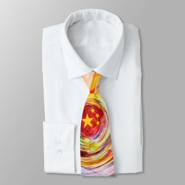 Abstract USA-China Star Fusion Necktie  ("A vivid swirl of color and culture piece")