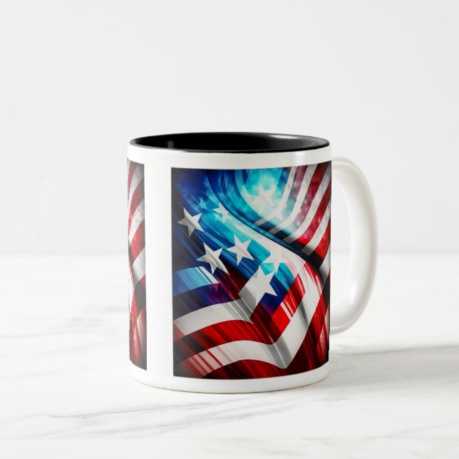 Abstract USA Flag Two-Tone Mug, 11 oz  Coffee Mug (Front Right)