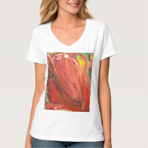 Abstract Vertical Gesture in Red T-Shirt