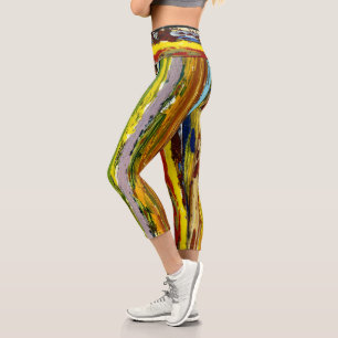 Abstract  Vertical Paint Streaks Capri Leggings