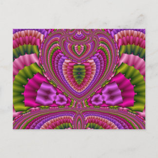 Abstract vibrant colourful fractal hearts postcard