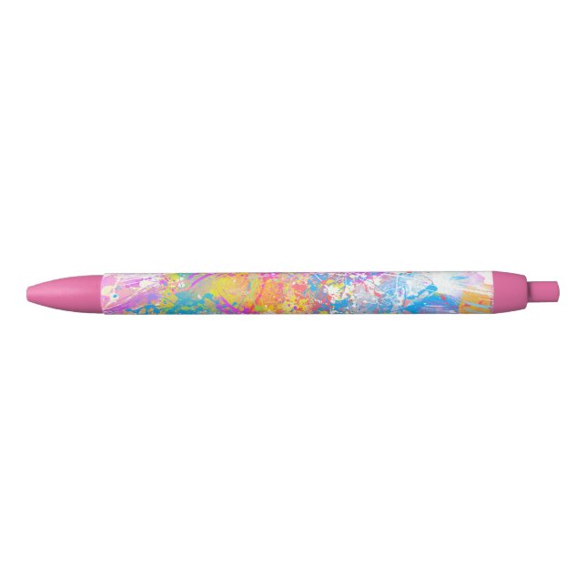 Abstract Vibrant Colourful Paint Strokes Black Ink Pen (Front)