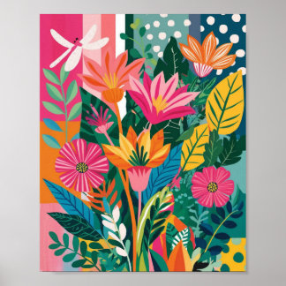 Abstract vibrant floral art poster