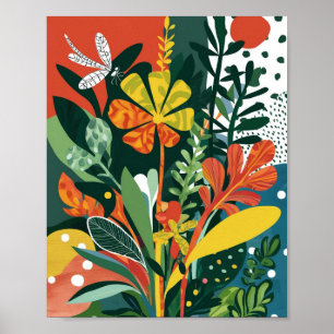 Abstract vibrant floral art poster