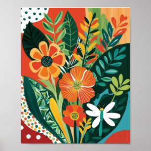 Abstract vibrant floral art poster