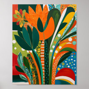 Abstract vibrant floral art poster