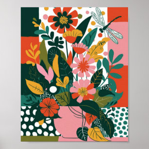 Abstract vibrant floral art poster