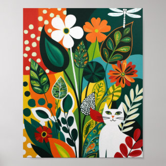 Abstract vibrant floral art poster