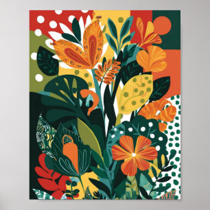 Abstract vibrant floral art poster