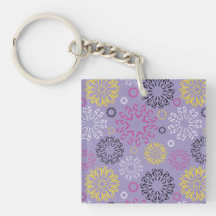 Abstract Vibrant Floral Pattern Key Ring