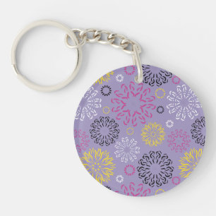 Abstract Vibrant Floral Pattern Key Ring