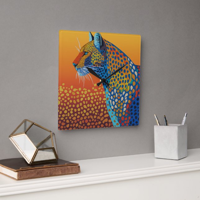 Abstract Vibrant Leopard Art Square Wall Clock (Office)