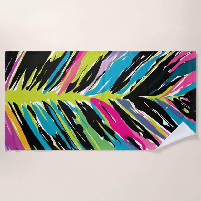 Abstract Vibrant Multicolor Tropical Leaf Beach Towel (Front)
