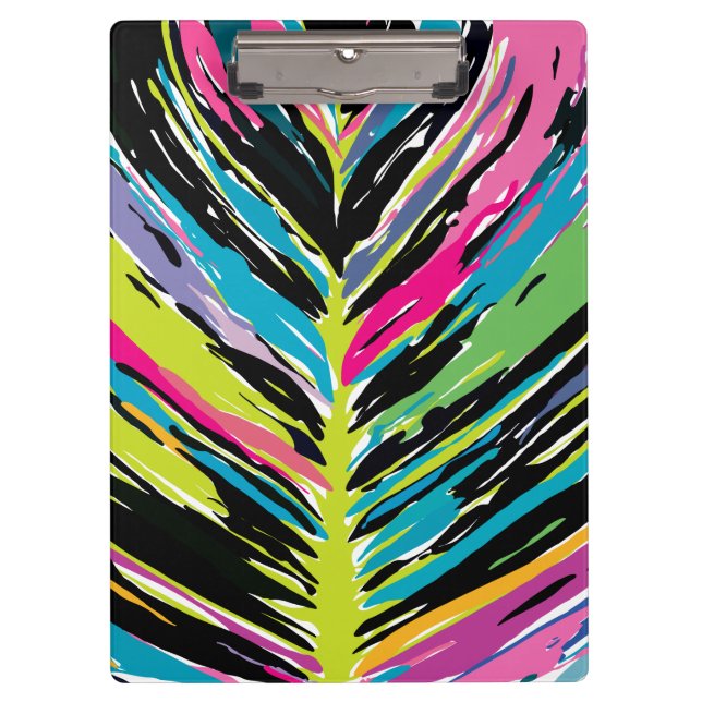 Abstract Vibrant Multicolor Tropical Leaf Clipboard (Front)