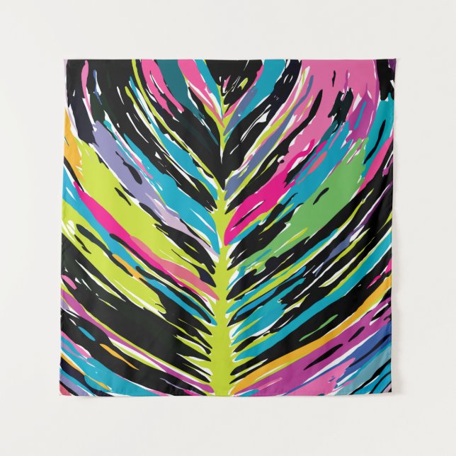 Abstract Vibrant Multicolor Tropical Leaf Tapestry (Front)