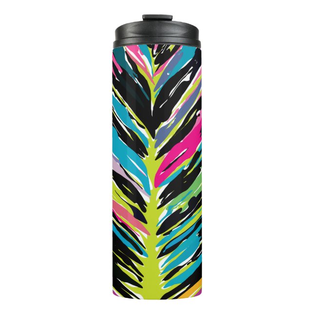 Abstract Vibrant Multicolor Tropical Leaf Thermal Tumbler (Front)