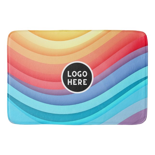 Abstract Vibrant Rainbow Waves | Add your Logo Bath Mat (Front)