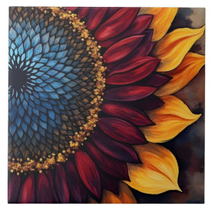 Abstract Vibrant Sunflower and Sunflower Seeds  Tile
