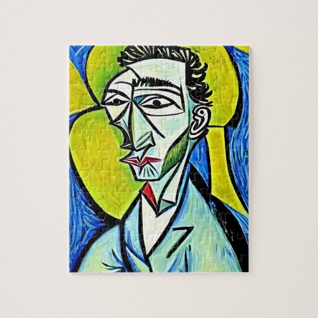Abstract Vibrant Yellow and Blue Art Man Portrait Jigsaw Puzzle (Vertical)