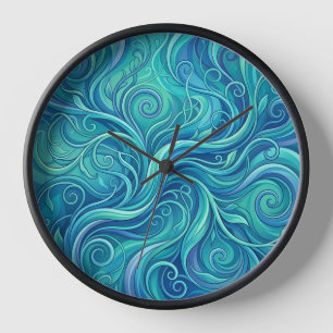 Abstract Vine Ocean Blue Art Clocks