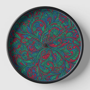 Abstract Vine Tendril Jewel Tone Line Art Clocks