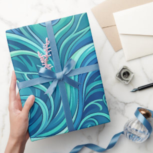 Abstract Vine Tendril Ocean Blue Wrapping Paper