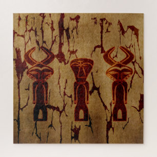 Abstract vintage African tribal drawing face art Jigsaw Puzzle