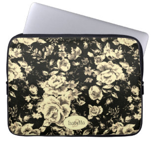 Abstract vintage floral sparkle glass Monogram Laptop Sleeve