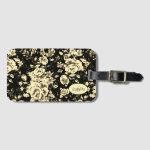 Abstract vintage floral sparkle glass Monogram Luggage Tag