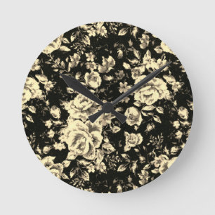Abstract vintage floral sparkle glass texture round clock
