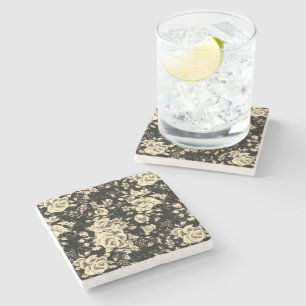 Abstract vintage floral sparkle glass texture   stone coaster