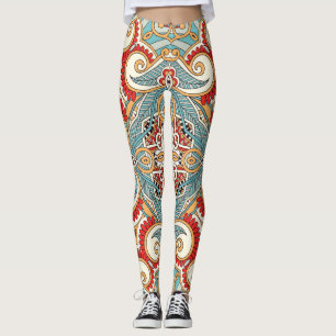 Abstract Vintage Graphical Repeat Wallpaper Leggings