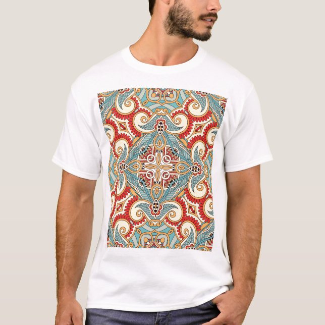 Abstract Vintage Graphical Repeat Wallpaper T-Shirt (Front)