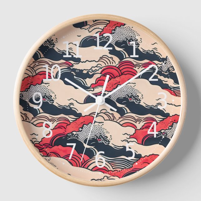 Abstract Vintage Ocean Waves Japanese Style Art | Clock (Front)