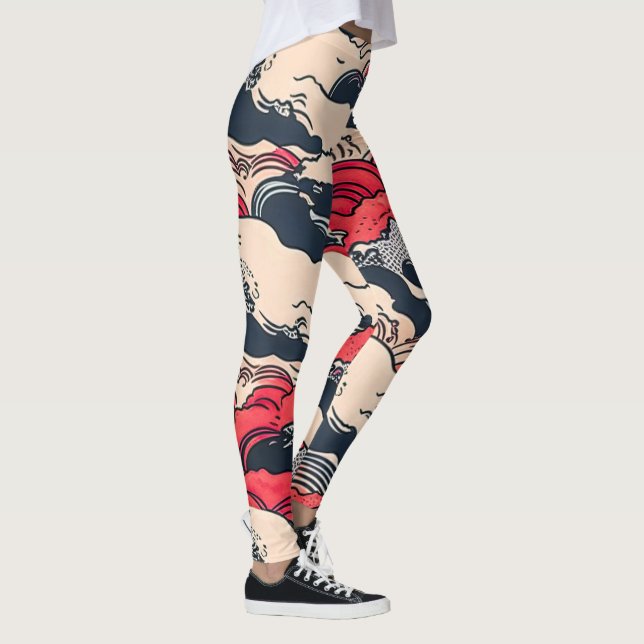 Abstract Vintage Ocean Waves Japanese Style Art | Leggings (Right)