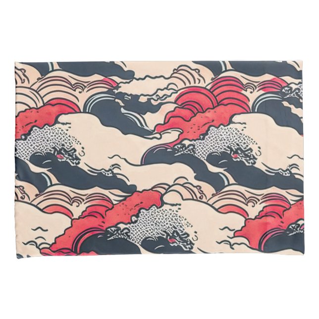 Abstract Vintage Ocean Waves Japanese Style Art | Pillowcase (Front-Right)