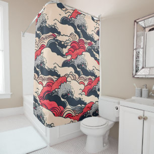 Abstract Vintage Ocean Waves Japanese Style Art   Shower Curtain