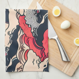 Abstract Vintage Ocean Waves Japanese Style Art   Tea Towel
