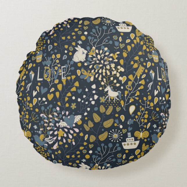 Abstract vintage pattern round cushion (Front)