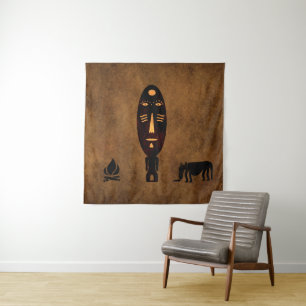 Abstract vintage silhouette African tribal scene Tapestry