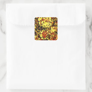 Abstract Vintage Summer Gold Flowers Blossom Square Sticker