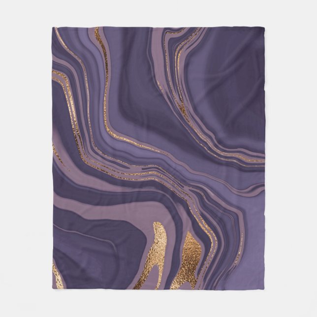 Abstract violet marble with gold fleece blanket (Front)