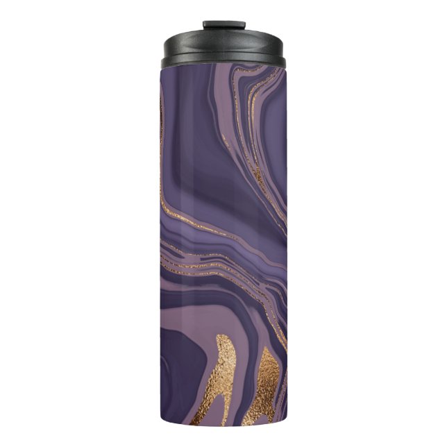 Abstract violet marble with gold thermal tumbler (Front)
