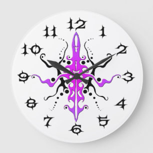 Abstract Violet Mask Tribal Tattoo Design Large Clock